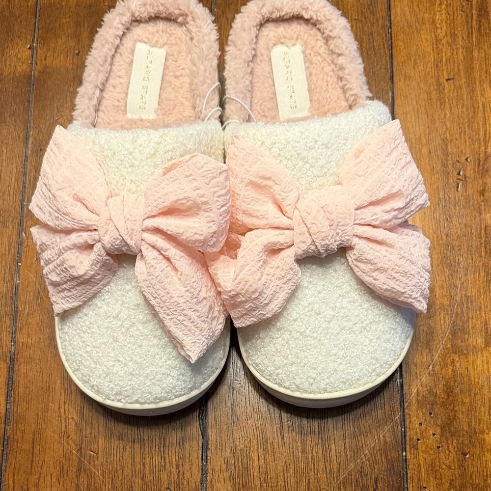 Pink and White Bow Slippers